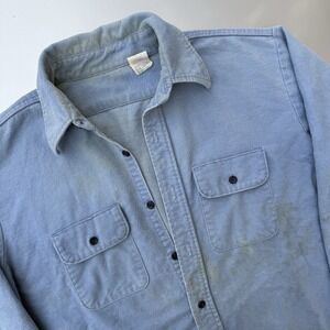 60s 70s Union Made ACWA Blue Heavy Cotton Longsleeve Button Up Chambray Rare USA
